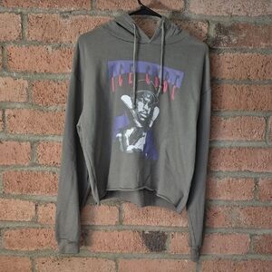 Gray Graphic Hoodie with Purple and Pink Accents